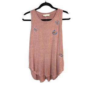 Lovestitch Butterfly Embroidered Tank Top Mauve Boho High Low Hem Size M